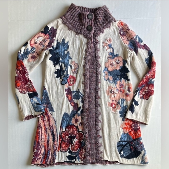 Anthropologie Sleeping on Snow Foret Embroidered Boho Long Sweater Cardigan Coat - Picture 2 of 16